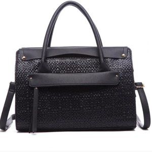 Albany Weave Front Pocket Tote-Black